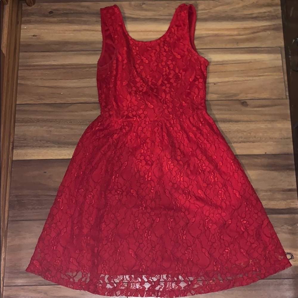 Red lace dress with open bow back